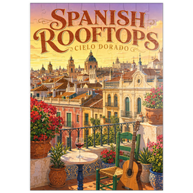Darstellung des Puzzle Motivs Der Charme des goldenen Sonnenuntergangs über den spanischen Dächern - Puzzleteile: 100