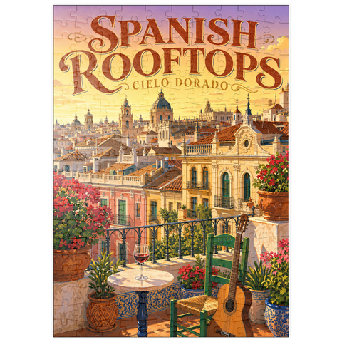 Darstellung des Puzzle Motivs Der Charme des goldenen Sonnenuntergangs über den spanischen Dächern puzzleplate Spanish Rooftops Golden Sunset Charm 200 Puzzle