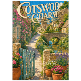 Darstellung des Puzzle Motivs Cotswold Village – Anhänger aus Honigstein - Puzzleteile: 1000