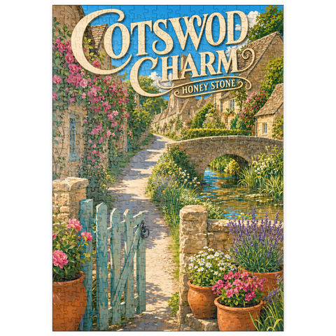 Darstellung des Puzzle Motivs Cotswold Village – Anhänger aus Honigstein puzzleplate Cotswold Village Honey Stone Charm 500 Puzzle
