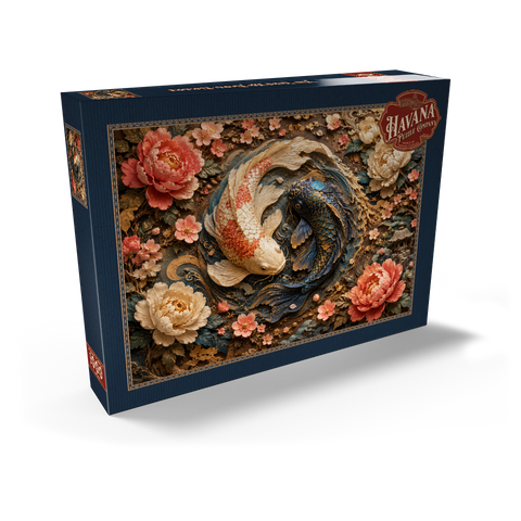 Darstellung des Puzzle Motivs Yin-Yang-Koi – Florale Eleganz Yin Yang Koi Floral Elegance 1000 Puzzle Schachtel Ansicht2