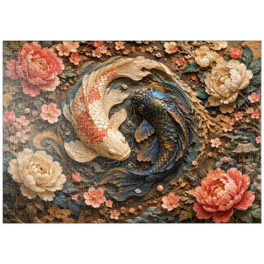 Darstellung des Puzzle Motivs puzzleplate Yin Yang Koi Floral Elegance 1000 Puzzle