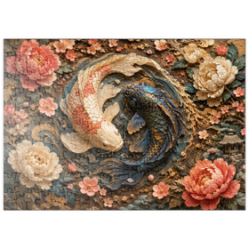 Darstellung des Puzzle Motivs Yin-Yang-Koi – Florale Eleganz - Puzzleteile: 200