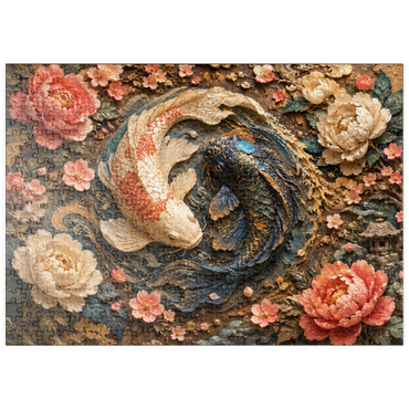 Darstellung des Puzzle Motivs puzzleplate Yin Yang Koi Floral Elegance 500 Puzzle