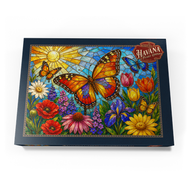 Darstellung des Puzzle Motivs Butterfly Garden in Stained Glass  1000 Puzzle Schachtel Ansicht3