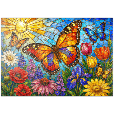 Darstellung des Puzzle Motivs puzzleplate Butterfly Garden in Stained Glass  1000 Puzzle