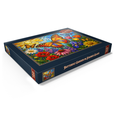 Darstellung des Puzzle Motivs Butterfly Garden in Stained Glass  100 Puzzle Schachtel Ansicht1