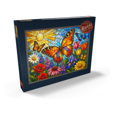 Darstellung des Puzzle Motivs Butterfly Garden in Stained Glass  100 Puzzle Schachtel Ansicht2