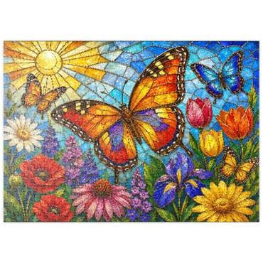 Darstellung des Puzzle Motivs puzzleplate Butterfly Garden in Stained Glass  500 Puzzle