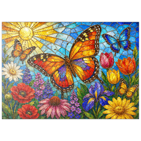 Darstellung des Puzzle Motivs Schmetterlingsgarten aus Buntglas - Puzzleteile: 500