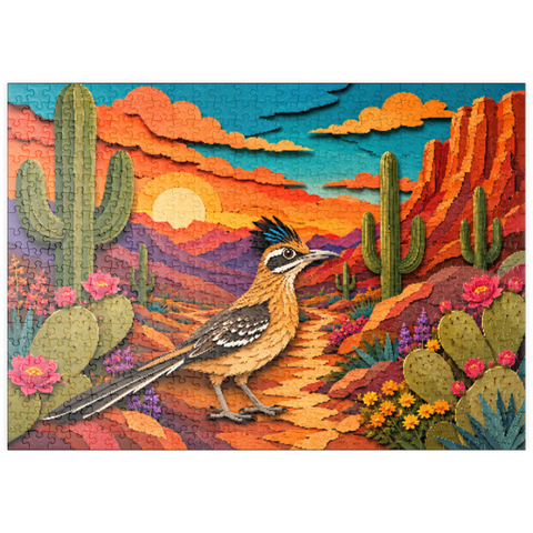 Darstellung des Puzzle Motivs Roadrunner im Cactus Canyon puzzleplate Roadrunner in Cactus Canyon 500 Puzzle