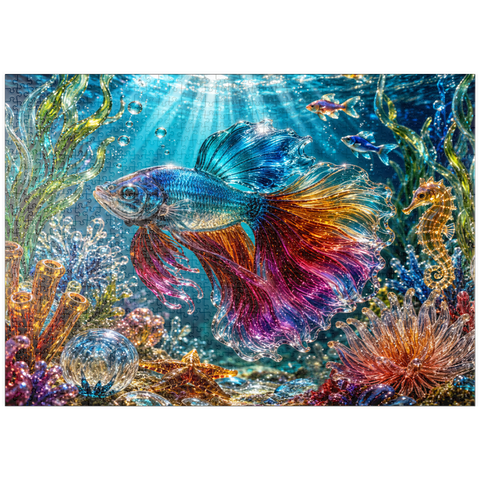 Darstellung des Puzzle Motivs Leuchtende Glasschätze aus dem Ozean puzzleplate Luminous Glass Ocean Treasures 1000 Puzzle