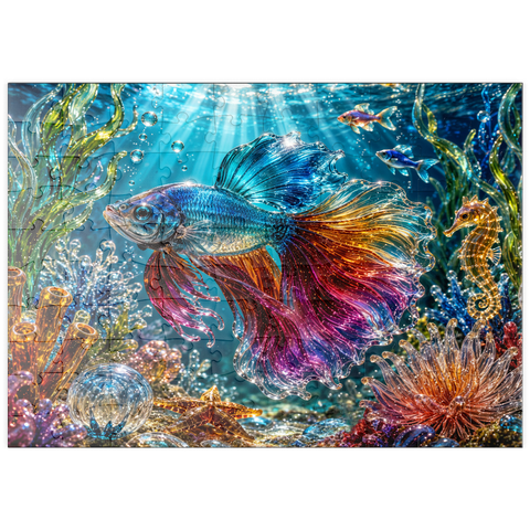 Darstellung des Puzzle Motivs Leuchtende Glasschätze aus dem Ozean puzzleplate Luminous Glass Ocean Treasures 100 Puzzle