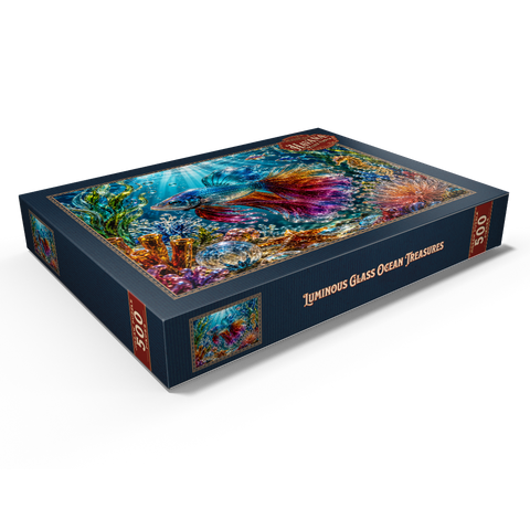Darstellung des Puzzle Motivs Leuchtende Glasschätze aus dem Ozean Luminous Glass Ocean Treasures 500 Puzzle Schachtel Ansicht1