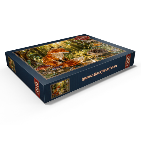 Darstellung des Puzzle Motivs Leuchtende Glasfiguren – Waldfreunde Luminous Glass Forest Friends 1000 Puzzle Schachtel Ansicht1