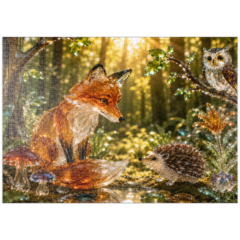 Darstellung des Puzzle Motivs Leuchtende Glasfiguren – Waldfreunde puzzleplate Luminous Glass Forest Friends 1000 Puzzle