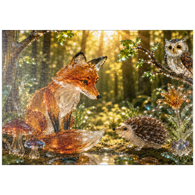 Darstellung des Puzzle Motivs Leuchtende Glasfiguren – Waldfreunde - Puzzleteile: 1000