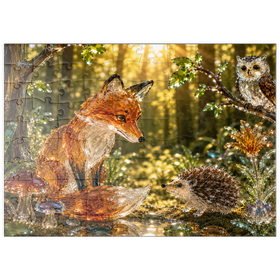 Darstellung des Puzzle Motivs Leuchtende Glasfiguren – Waldfreunde - Puzzleteile: 100