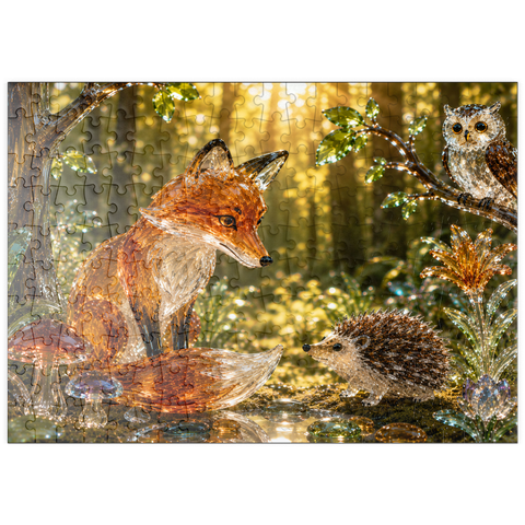 Darstellung des Puzzle Motivs Leuchtende Glasfiguren – Waldfreunde puzzleplate Luminous Glass Forest Friends 200 Puzzle