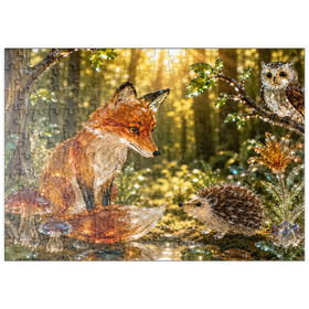 Darstellung des Puzzle Motivs Leuchtende Glasfiguren – Waldfreunde - Puzzleteile: 200