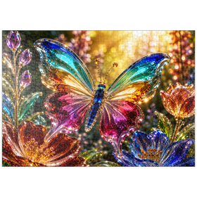 Darstellung des Puzzle Motivs Leuchtender Glas-Schmetterlingsgarten - Puzzleteile: 1000