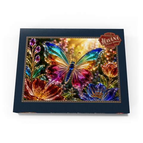 Darstellung des Puzzle Motivs Leuchtender Glas-Schmetterlingsgarten Luminous Glass Butterfly Garden 100 Puzzle Schachtel Ansicht3