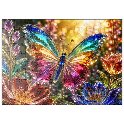 Darstellung des Puzzle Motivs Leuchtender Glas-Schmetterlingsgarten puzzleplate Luminous Glass Butterfly Garden 100 Puzzle