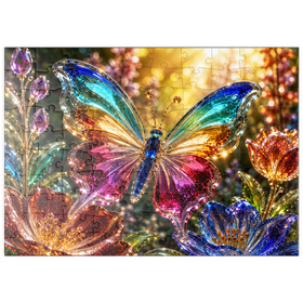 Darstellung des Puzzle Motivs Leuchtender Glas-Schmetterlingsgarten - Puzzleteile: 100