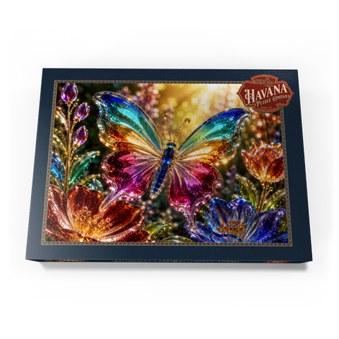 Darstellung des Puzzle Motivs Leuchtender Glas-Schmetterlingsgarten Luminous Glass Butterfly Garden 500 Puzzle Schachtel Ansicht3