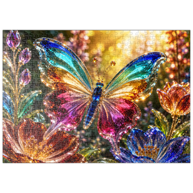 Darstellung des Puzzle Motivs Leuchtender Glas-Schmetterlingsgarten - Puzzleteile: 500