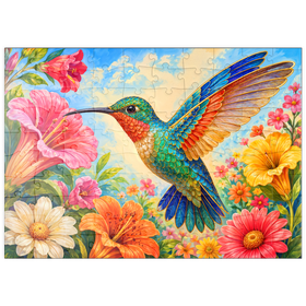 Darstellung des Puzzle Motivs Der verzierte Kolibri-Blumengarten - Puzzleteile: 100