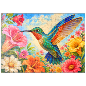 Darstellung des Puzzle Motivs Der verzierte Kolibri-Blumengarten - Puzzleteile: 200