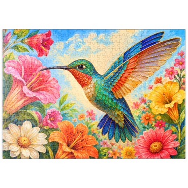 Darstellung des Puzzle Motivs puzzleplate Jeweled Hummingbird Flower Garden 500 Puzzle