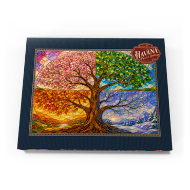 Darstellung des Puzzle Motivs Four Seasons Tree of Life Stained Glass 100 Puzzle Schachtel Ansicht3