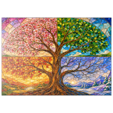 Darstellung des Puzzle Motivs puzzleplate Four Seasons Tree of Life Stained Glass 200 Puzzle