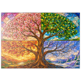 Darstellung des Puzzle Motivs Buntglasfenster „Baum des Lebens – Die vier Jahreszeiten“ - Puzzleteile: 200