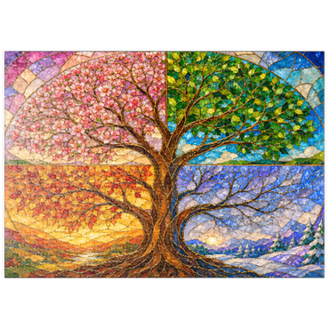 Darstellung des Puzzle Motivs puzzleplate Four Seasons Tree of Life Stained Glass 500 Puzzle