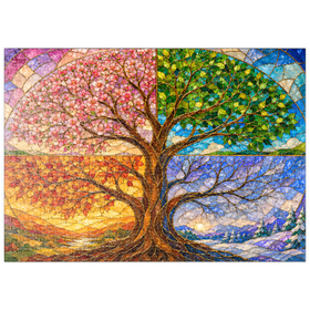 Darstellung des Puzzle Motivs Buntglasfenster „Baum des Lebens – Die vier Jahreszeiten“ - Puzzleteile: 500