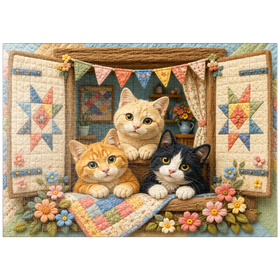 Darstellung des Puzzle Motivs Gemütliche Katzen auf dem Fenster - Puzzleteile: 1000