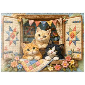 Darstellung des Puzzle Motivs Gemütliche Katzen auf dem Fenster - Puzzleteile: 100