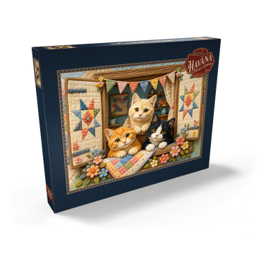 Darstellung des Puzzle Motivs Cozy Quilt Window Cats 200 Puzzle Schachtel Ansicht2