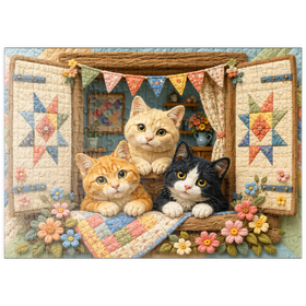 Darstellung des Puzzle Motivs Gemütliche Katzen auf dem Fenster - Puzzleteile: 200