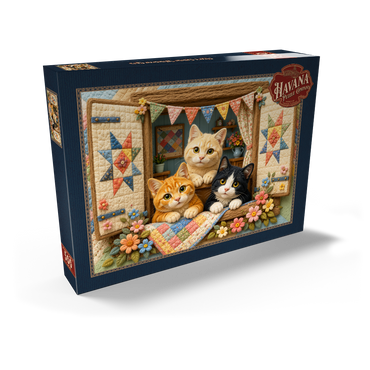 Darstellung des Puzzle Motivs Cozy Quilt Window Cats 500 Puzzle Schachtel Ansicht2