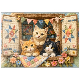 Darstellung des Puzzle Motivs Gemütliche Katzen auf dem Fenster - Puzzleteile: 500