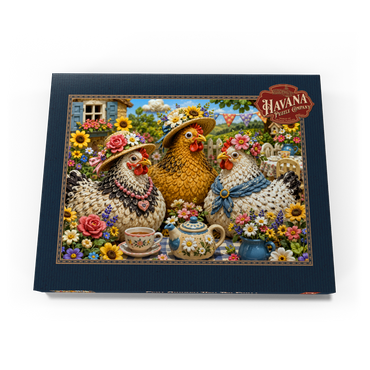 Darstellung des Puzzle Motivs Clay Garden Hen Tea Party 100 Puzzle Schachtel Ansicht3