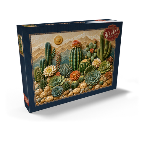 Darstellung des Puzzle Motivs Keramik-Kaktusgarten „Blüte“     Ceramic Cactus Garden Bloom 1000 Puzzle Schachtel Ansicht2