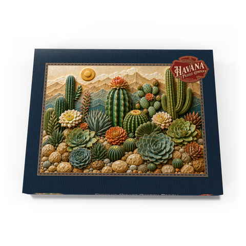 Darstellung des Puzzle Motivs Keramik-Kaktusgarten „Blüte“     Ceramic Cactus Garden Bloom 100 Puzzle Schachtel Ansicht3