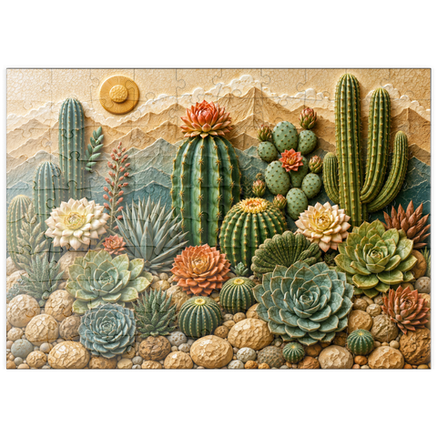 Darstellung des Puzzle Motivs Keramik-Kaktusgarten „Blüte“ puzzleplate     Ceramic Cactus Garden Bloom 100 Puzzle