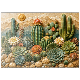 Darstellung des Puzzle Motivs Keramik-Kaktusgarten „Blüte“ - Puzzleteile: 100