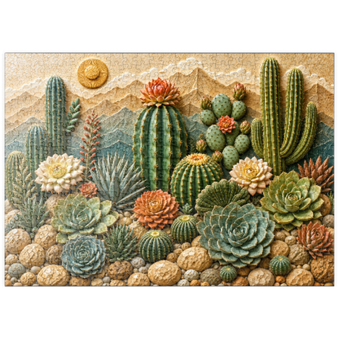 Darstellung des Puzzle Motivs Keramik-Kaktusgarten „Blüte“ puzzleplate     Ceramic Cactus Garden Bloom 500 Puzzle